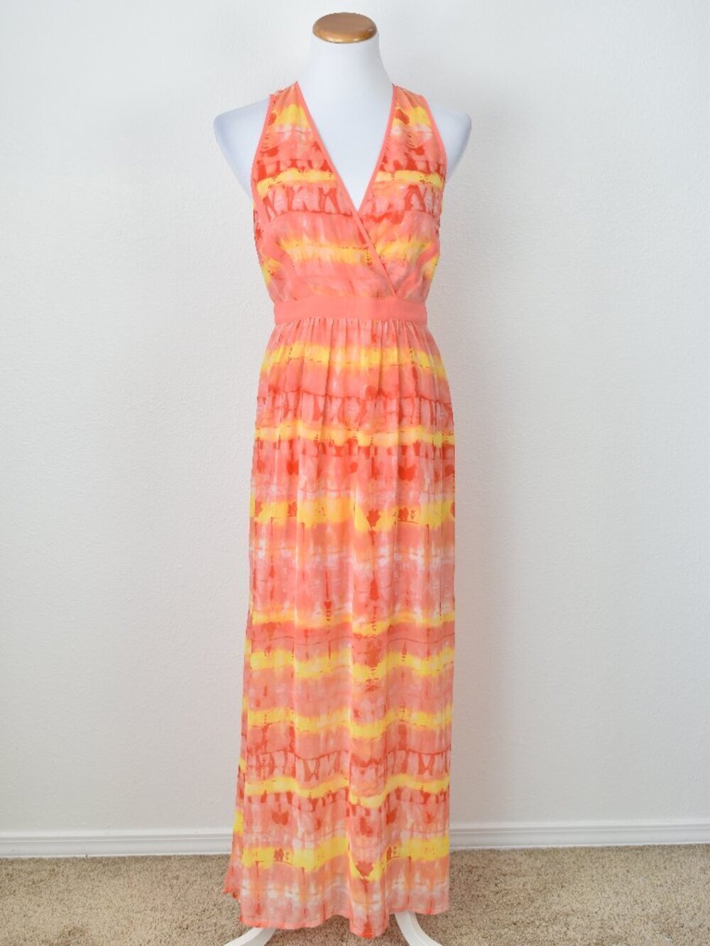 Calvin Klein Chiffon Tie Dye Stripe Maxi Dress - 6